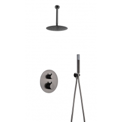 Μπαταρία Σετ με Σύστημα Μίκτη Εντοιχισμού 2 Εξόδων IMEX PIAMONTE BLACK GUN METAL GTT039/BGM Θερμοστατική Ανθρακί